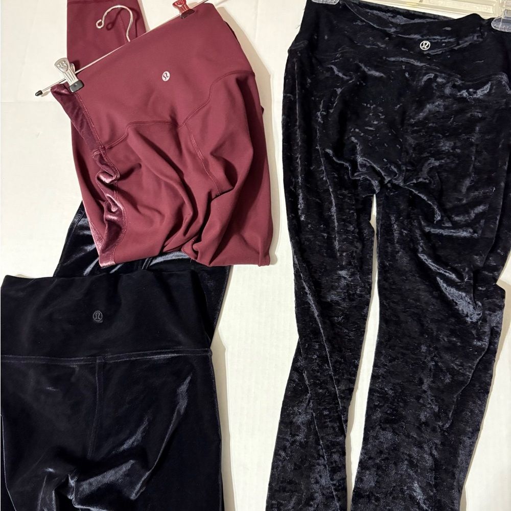 lululemon sz 4 and 8 Women's Maroon and Black Leggings velour velvet bundle EUC - Picture 1 of 1